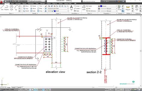 Steel Beam SHS Column Simple Fin Connection Detail