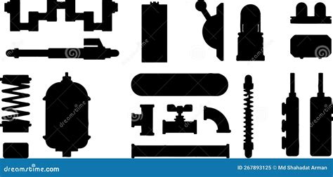 Machine Parts Silhouette Machine Parts Silhouette Set Stock