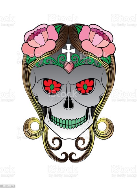 Art Girl Skull Day Of The Dead Stock Illustration Download Image Now