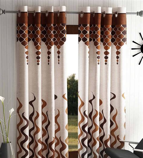 Buy Brown Polyester Abstract 7ft Semisheer Eyelet Door Curtains Pack