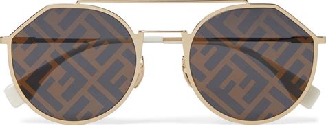 Fendi Logo Print Aviator Style Gold Tone Sunglasses Luxed