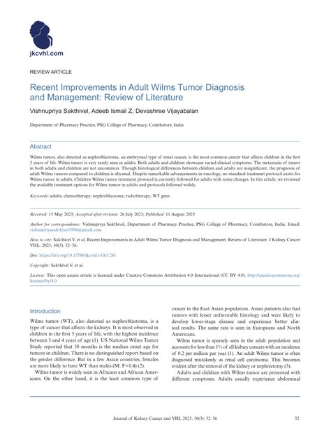 Pdf Recent Improvements In Adult Wilms Tumor Diagnosis And Management