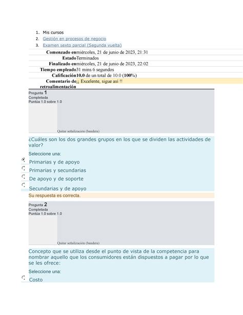 Gestión en procesos de negocio sexto parcial segunda vuelta 1 Mis