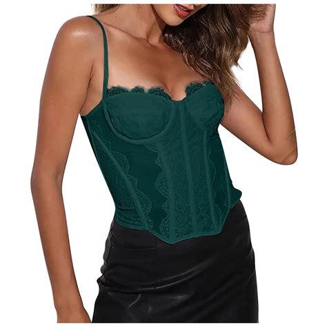 Uyisj Womens Lace Bustier Mesh Sexy Vintage Spaghetti Strap Open Back