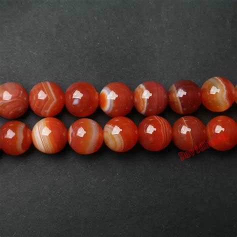 Natural Stone Red Orange Stripe Agat Round Loose Beads 4 6 8 10 12MM