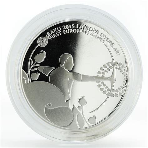 Azerbaijan 5 manat European Games in Baku Archery silver coin 2015 | Coinsberg