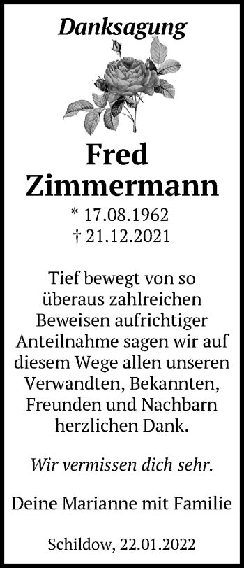 Traueranzeigen von Fred Zimmermann Märkische Onlinezeitung Trauerportal