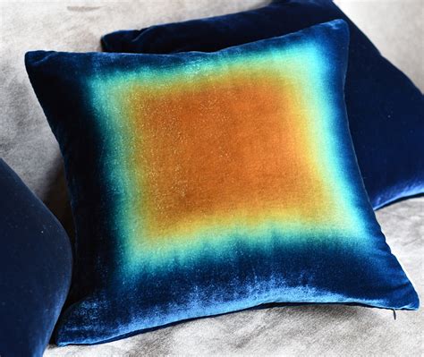 Ombre Velvet Throw Pillow Cover Hand Dyed Amber To Blue Ombr Etsy