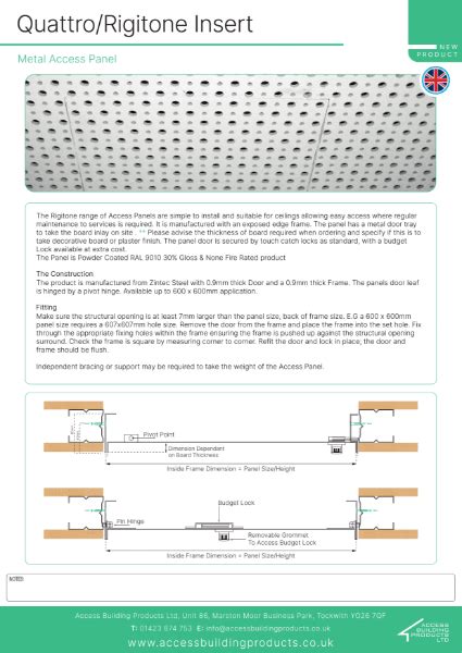 Product Data Sheet Rigitone Quattro Access Panel Access Building