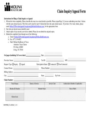 Fillable Online Claims Inquiry Appeal Form Claims Inquiry Appeal Form