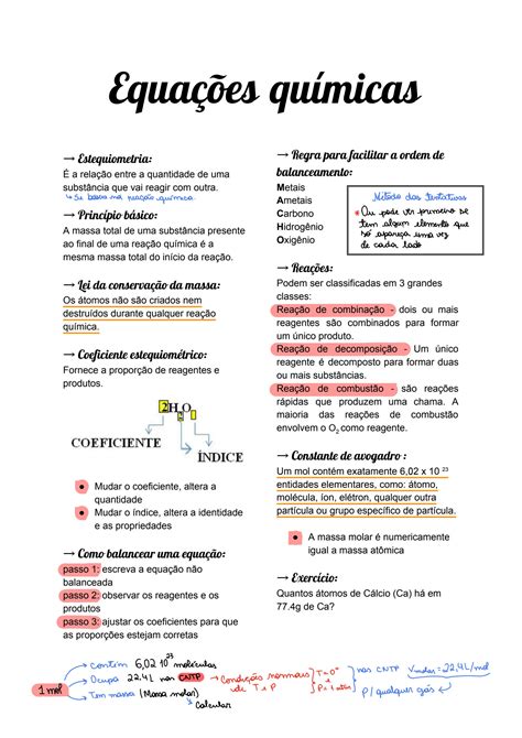 Solution Equa Es Quimicas Massa Molar Rendimento Percentual E