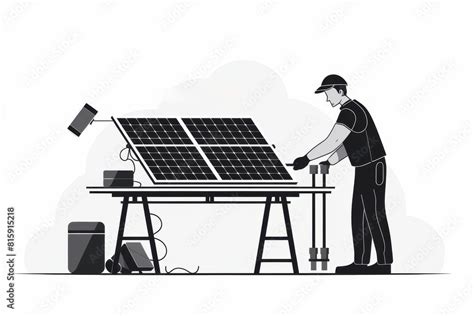 Solar Panel Maintenance Flat Design Side View Technician At Work Theme