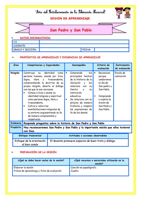 E S Sesi N D Religi N San Pedro Y San Pablo Sesi N De Aprendizaje