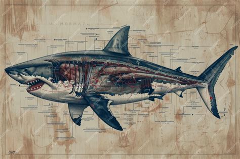 Premium Photo | A detailed illustration of a Great White Sharks anatomy