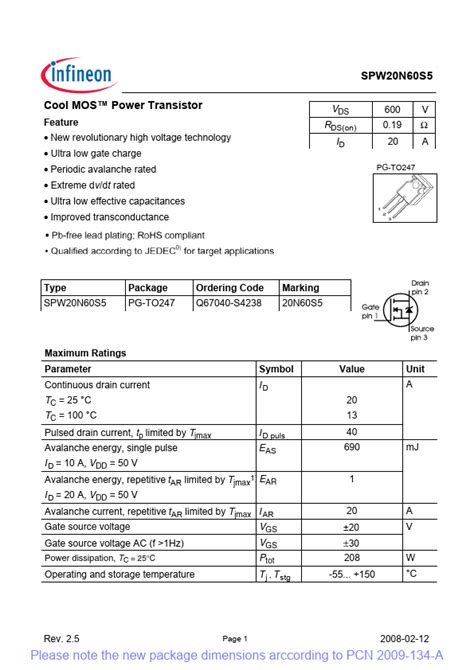 Spw20n60s5 Infineon Technologies Transistor Hoja De Datos Ficha