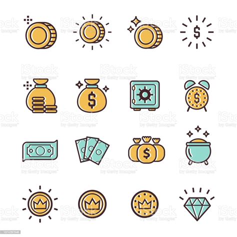 Vector Set Of Money Line Color Icons Isolated On White Stock