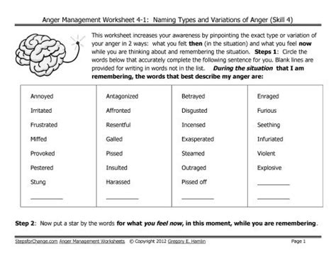 Anger Management Worksheets For Adults