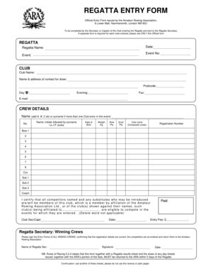 Fillable Online REGATTA ENTRY FORM OURCs Fax Email Print PdfFiller