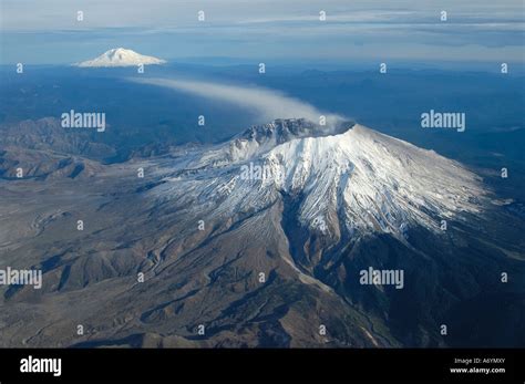 An Aerial View Of Active Mount St Helens Towards Mt Hood In Late Fall