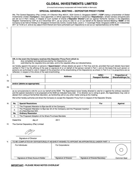 Fillable Online Special General Meeting Depositor Proxy Form Fax Email