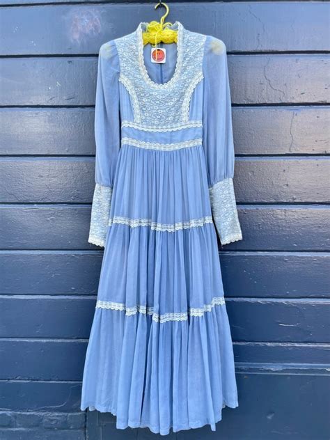 1970s Gunne Sax By Jessica McClintock Sheer Periwink Gem