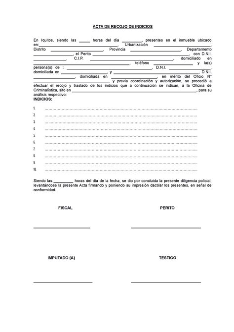 Actas De Recojo De Indicios Y Evidencias Acta De Recojo De