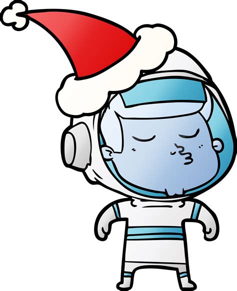 Hand Drawn Gradient Cartoon Of A Confident Astronaut Wearing Santa Hat