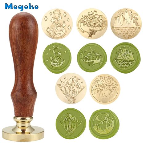 Mogoko Mm Moon And Mountain Wax Seal Stamp Retro Wood Classic Sealing