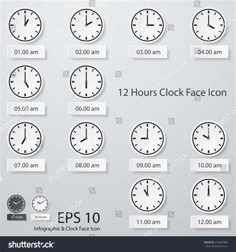 Collection 12 Hours Clock Face Icon Stock Vector (Royalty Free) 214607896