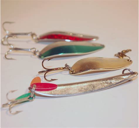 Four Vintage Fishing Lures Metal Spoon Style With By Secondseed