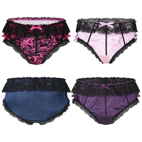 Herren Satin Slip Panty Rüschen Spitze String Tanga Sexy Bikini Briefs