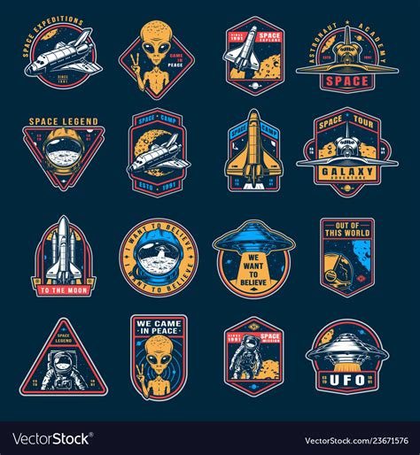 Vintage Space Colorful Emblems Set Royalty Free Vector Image