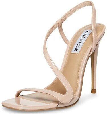 Steve Madden Nadia Nude Patent Strappy Slip On Open Toe Stiletto Heeled