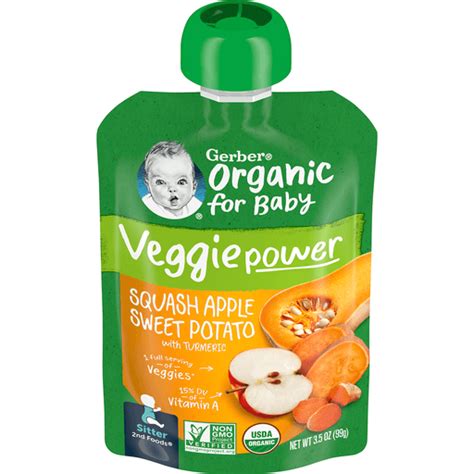 Gerber Organic for Baby 2nd Foods Veggie Power Squash Apple Sweet ...