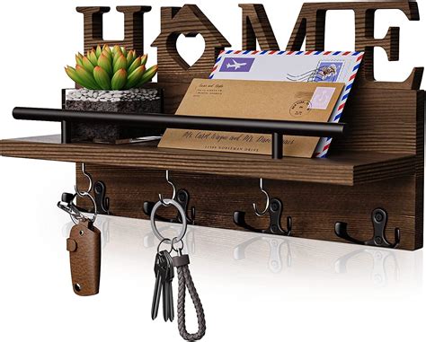 Comfify Wooden Wall Mount Mail Holder Organizer Rustic Key Holder