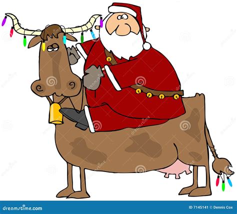 Santa And His Christmas Cow Stock Illustration Illustration Of