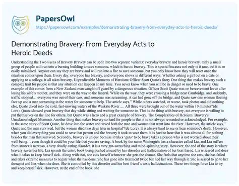 Demonstrating Bravery From Everyday Acts To Heroic Deeds Free Essay