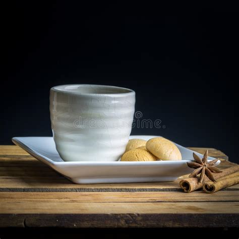 Tea Cup With Crackers Stock Photo Image Of Tabletop 36257618