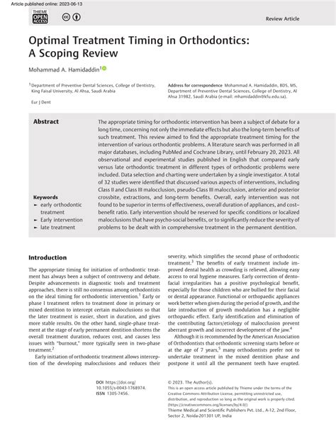 PDF Optimal Treatment Timing In Orthodontics A Scoping Review