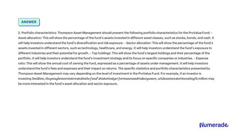 Solved What Statistics And Portfolio Characteristics Should Thompson