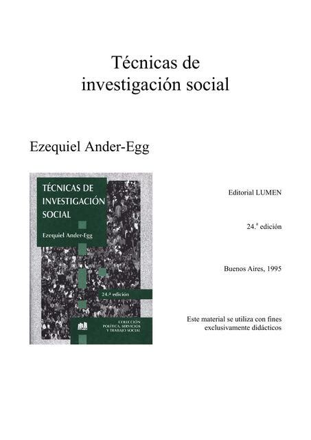 Ander Egg Tecnicas De Investigacion Social Belen Udocz