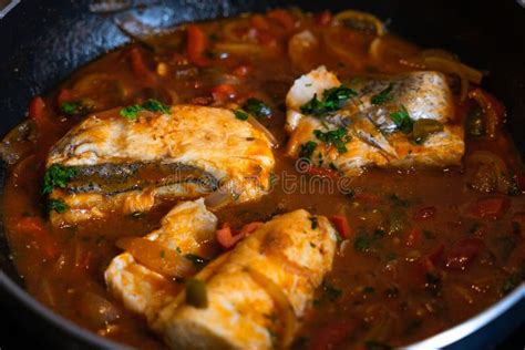 Cooking Hake Fillet Stew with Fresh Tomato Sauce Stock Image - Image of omega3, delicious: 176583757