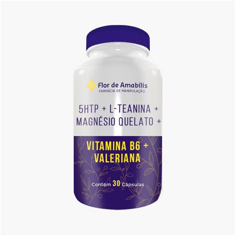 5HTP L Teanina Magnésio Quelato Vitamina B6 Valeriana 30