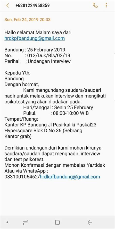 Contoh Panggilan Interview Via Whatsapp Koleksi Gambar