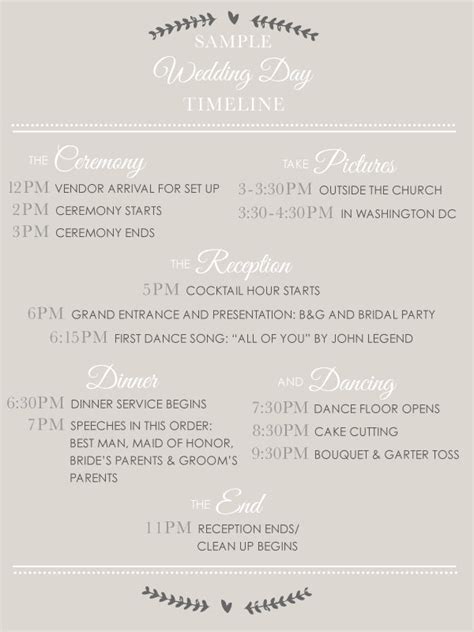 Sample Wedding Timeline