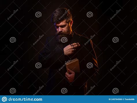 Praying Hands Priest Portrait of Male Pastor. Man in Suit with a Bible ...