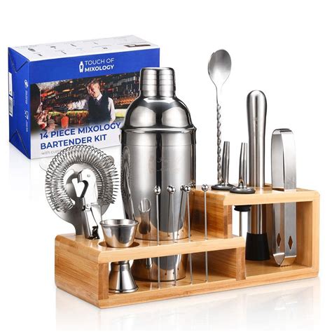 TOUCH OF MIXOLOGY 14 Piece Stainless Steel Bartender Kit Bar Set