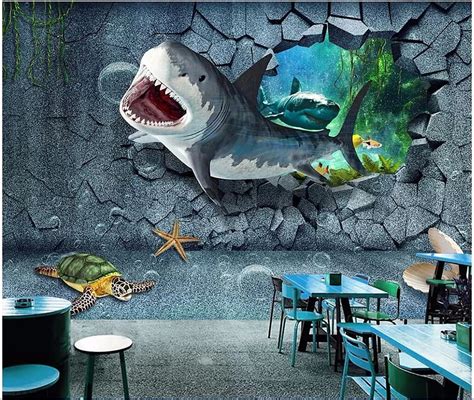 Custom Mural D Underwater World Shark Wall Tv Backgrounds Home