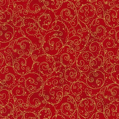 Gold Swirls Allover Christmas Red FABRIC Gold Metallic Etsy