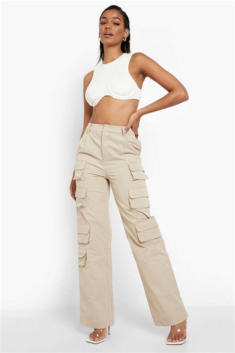 High Waisted Multi Pocket Black Cargo Pants Boohoo